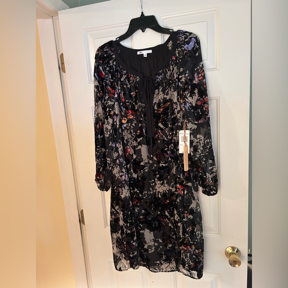 NWT Gibson Latimer Crushed Burnt Velvet Long Sleeve Dress Size 1X black boho.